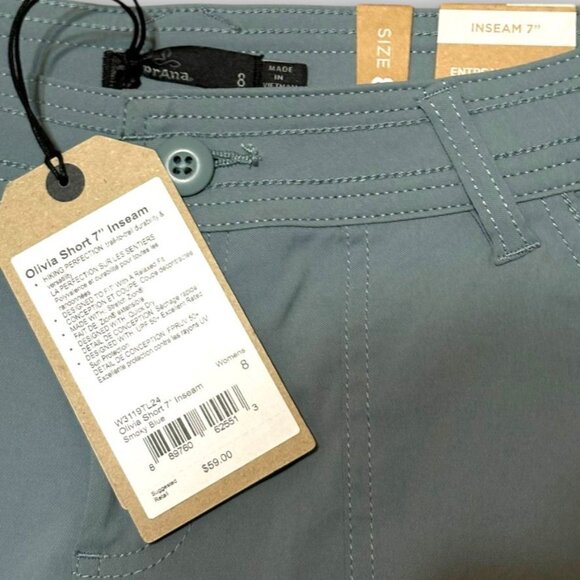 NWT PrAna Olivia Shorts Women's 8 Smoky Blue 7” Inseam Stretch Hiking Trail NEW - Picture 5 of 8
